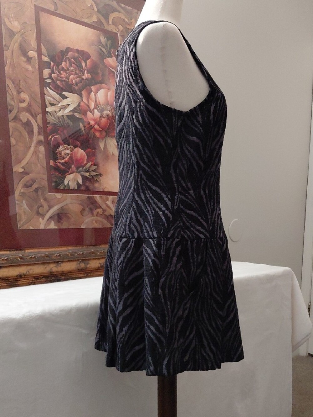 New Women Free People Black and Gray Zebra-Print Sleeveless Drop-Waist Dress